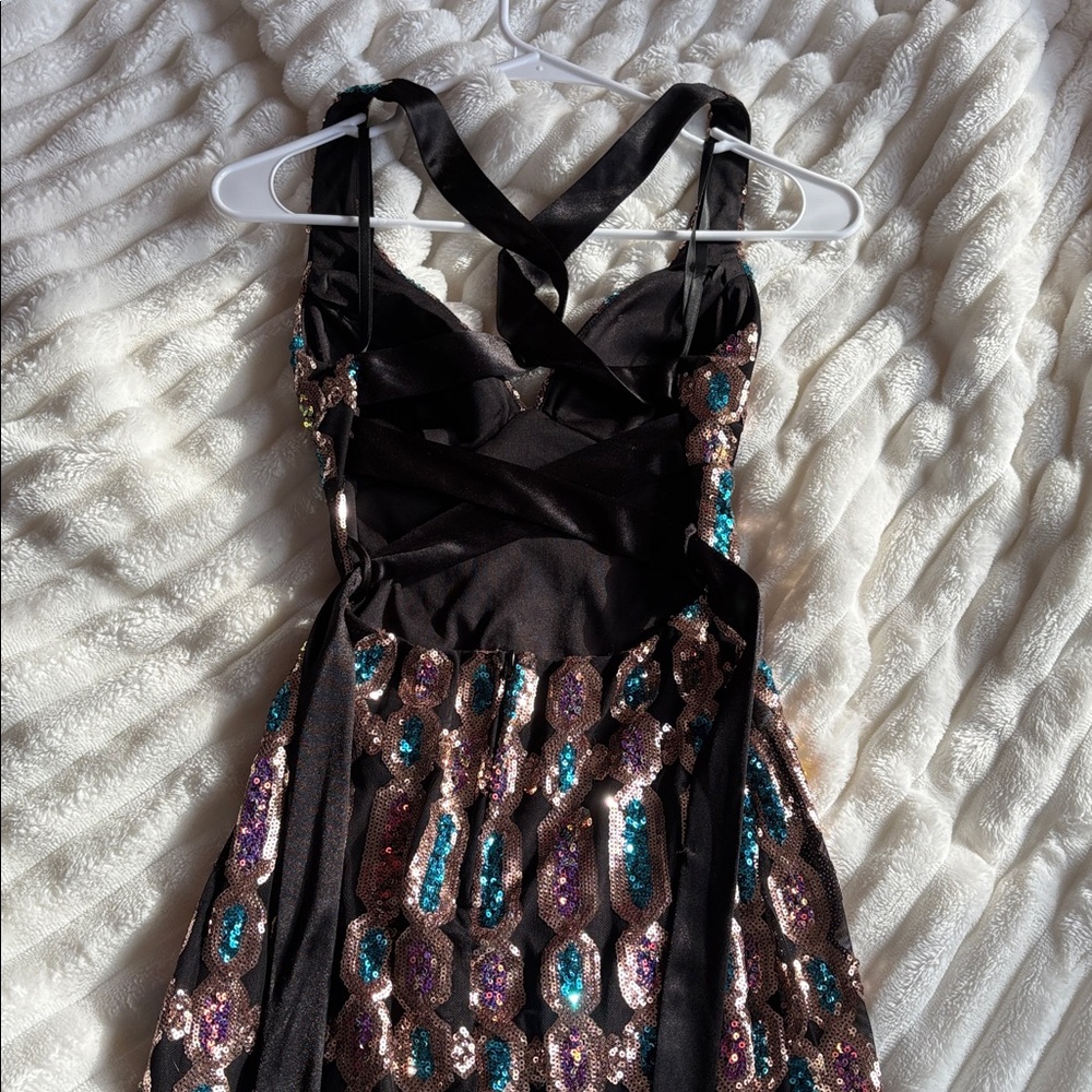 Macy's Black Sequin Homecoming Dress with Blue and Purple Accents - Picture 2 of 2